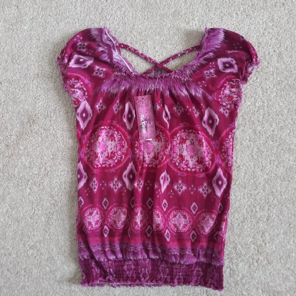 💎NEW! Girls Cute Purple Pattern Short Sleeve Top